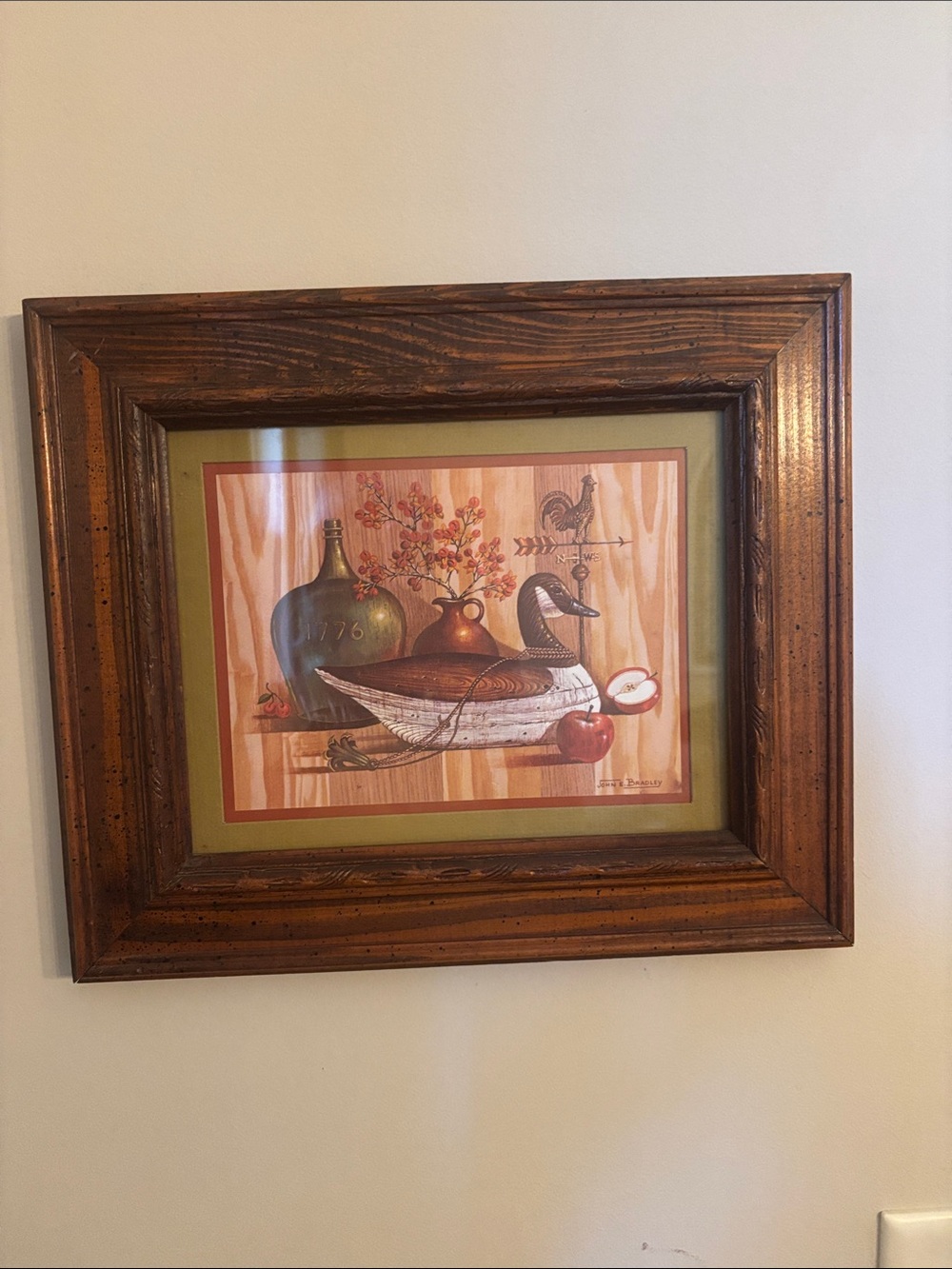 Rustic Duck Still Life Art Print in Brown and Green - Unbranded